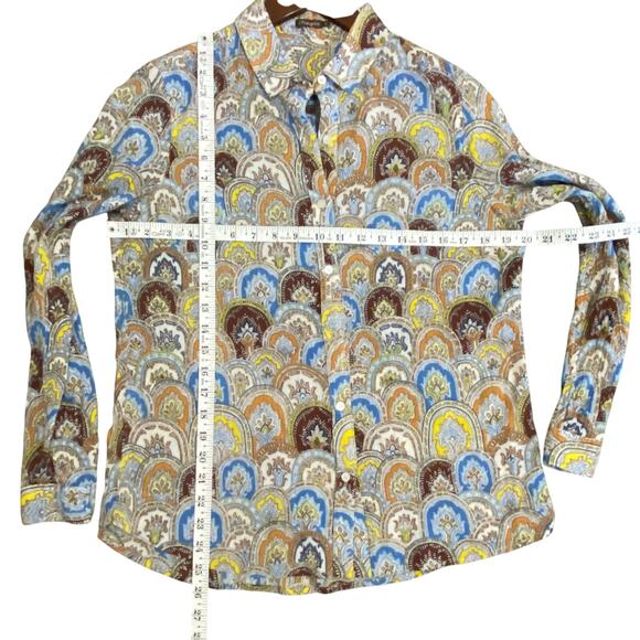 J. McLaughlin Top Womens Size 8 Long Sleeve Button Up Colorful Pattern Paisley - Picture 6 of 7